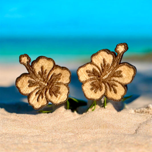 Wooden Hibiscus Stud Earrings - style 1