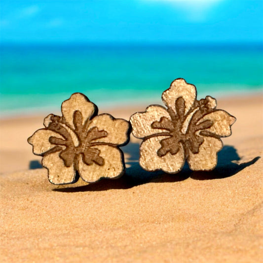 Wooden Hibiscus Stud Earrings - style 3