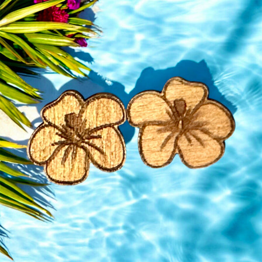 Wooden Hibiscus Stud Earrings - style 2